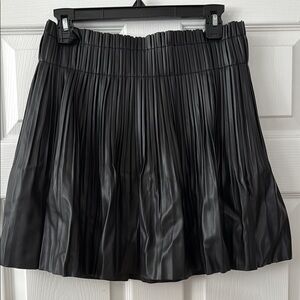 Black Faux Leather Pleated Skirt